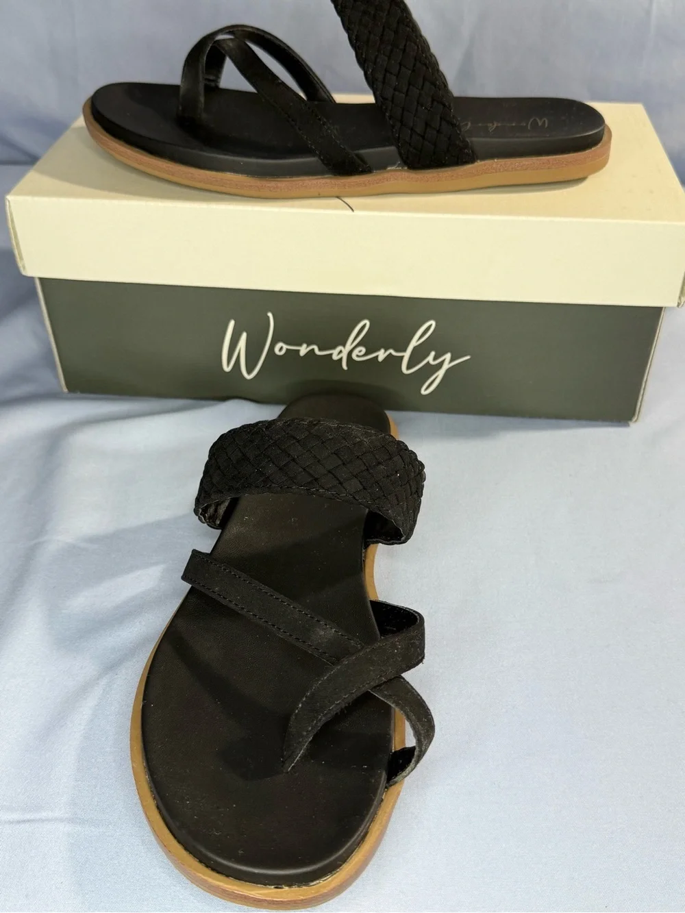 Wonderly Black Braided Strap Women's Sandals